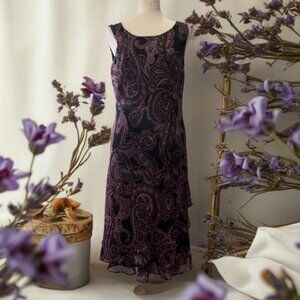 Studio I Purple Paisley Maxi Dress Sz 14 Sheer lined Whimsigoth Fairy Boho Y2K